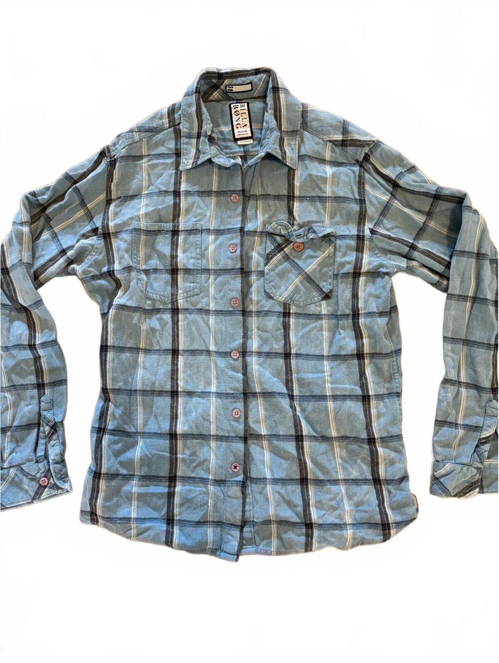 American Vintage Billabong Blue Plaid Flannel Shirt Men’s Medium Surf